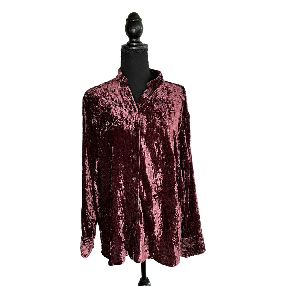 C22 CJ Banks Women’s Maroon Velvet Button Down Cardigan, 1x, Pre-owned